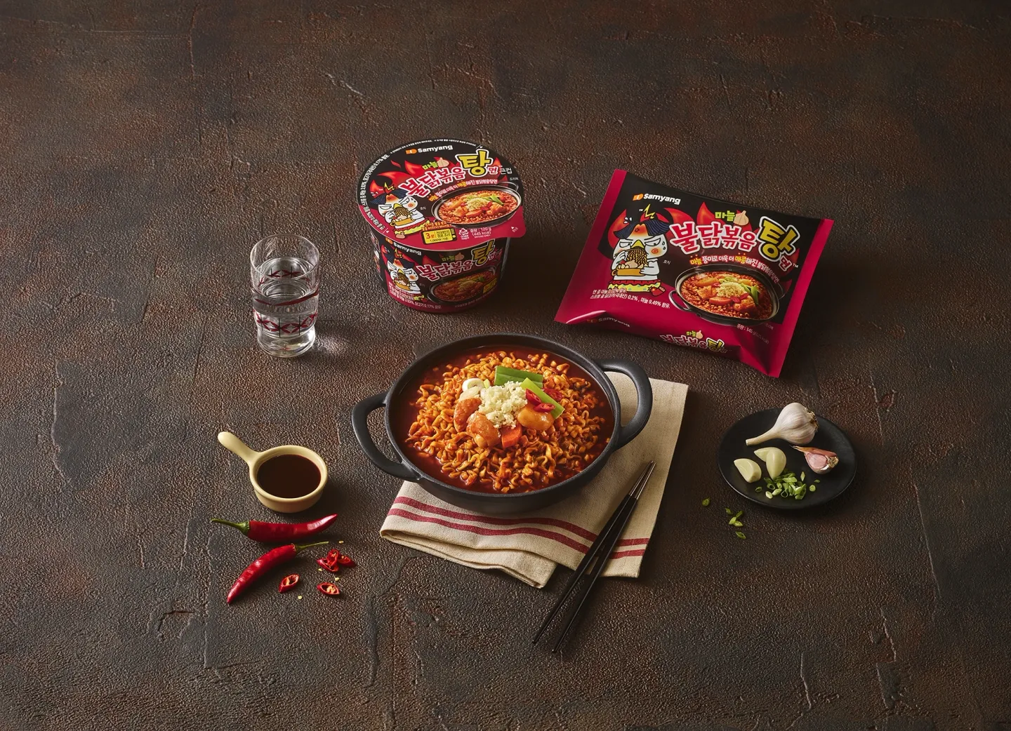 Buldak's fiery spiciness combined with a sweet and spicy gochujang-based broth.