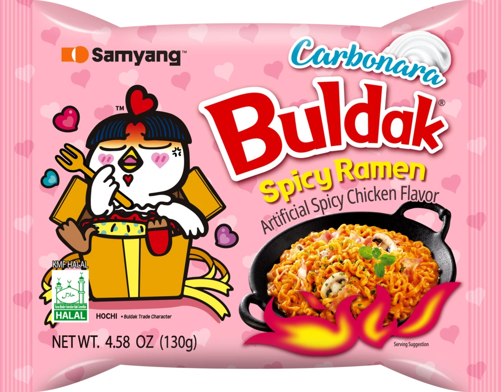 mac and cheese dishes, buldak sauce carbonara, spicy mac n cheese, buldak ramen carbonara